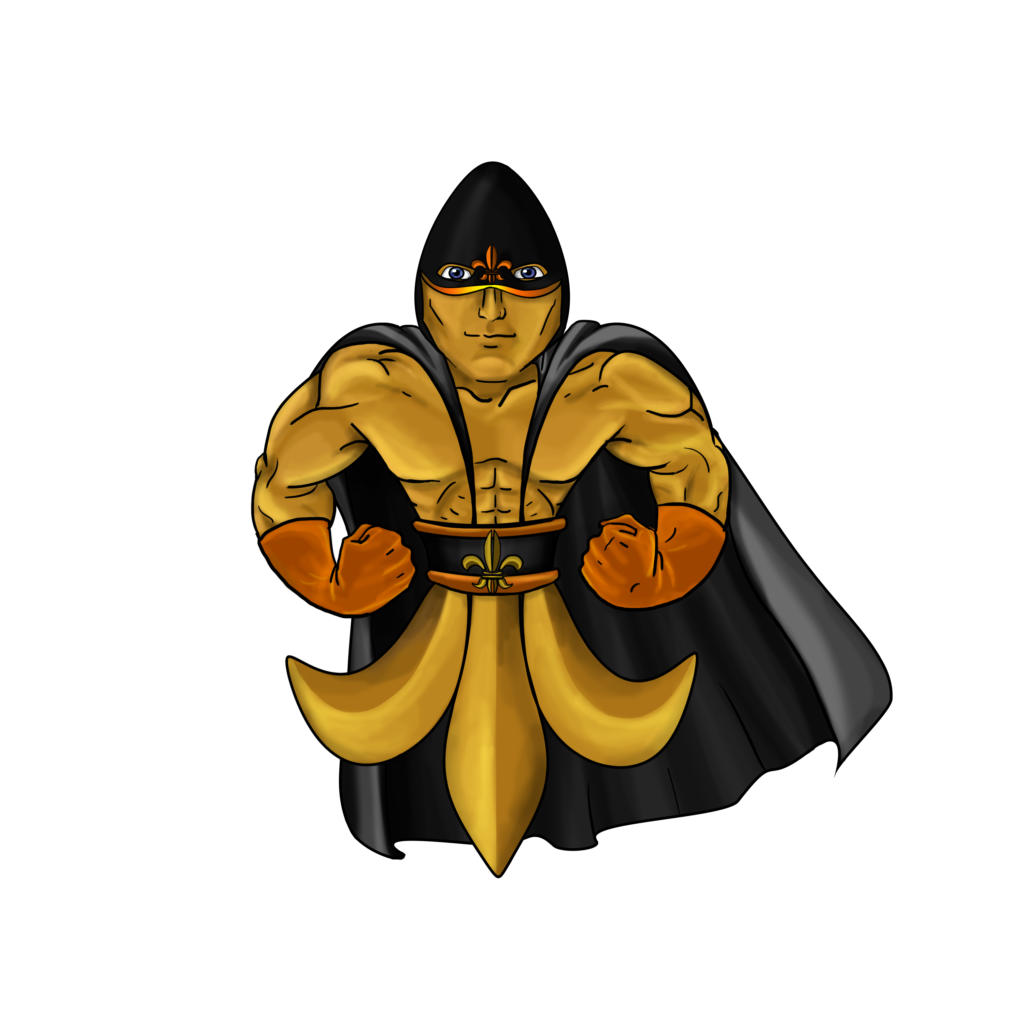 Super hero Fleur de Lis, game day, black and gold