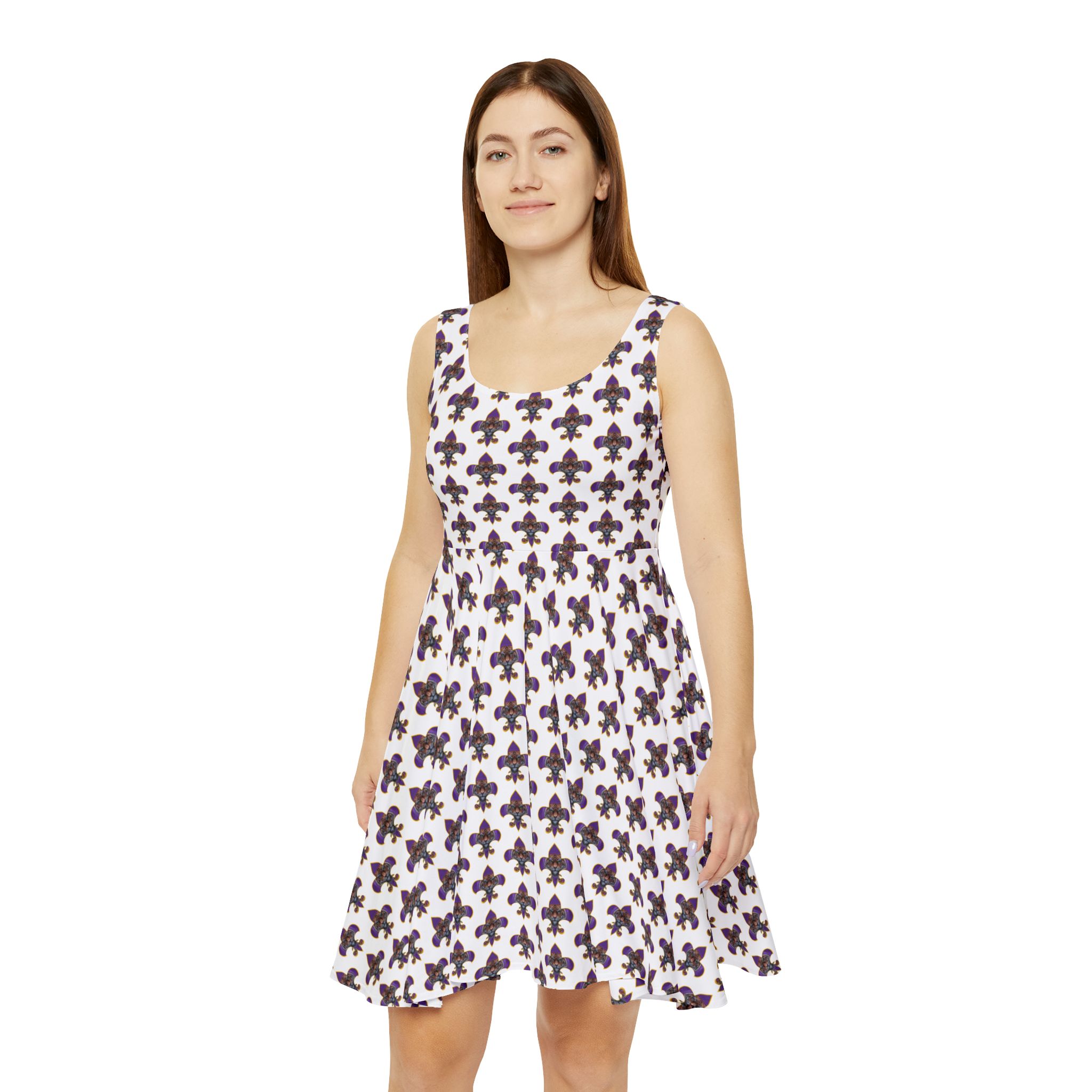 Fleur-de-Lis All-Over Print Women's Skater Dress — Floral Gothic Pattern - Image 3