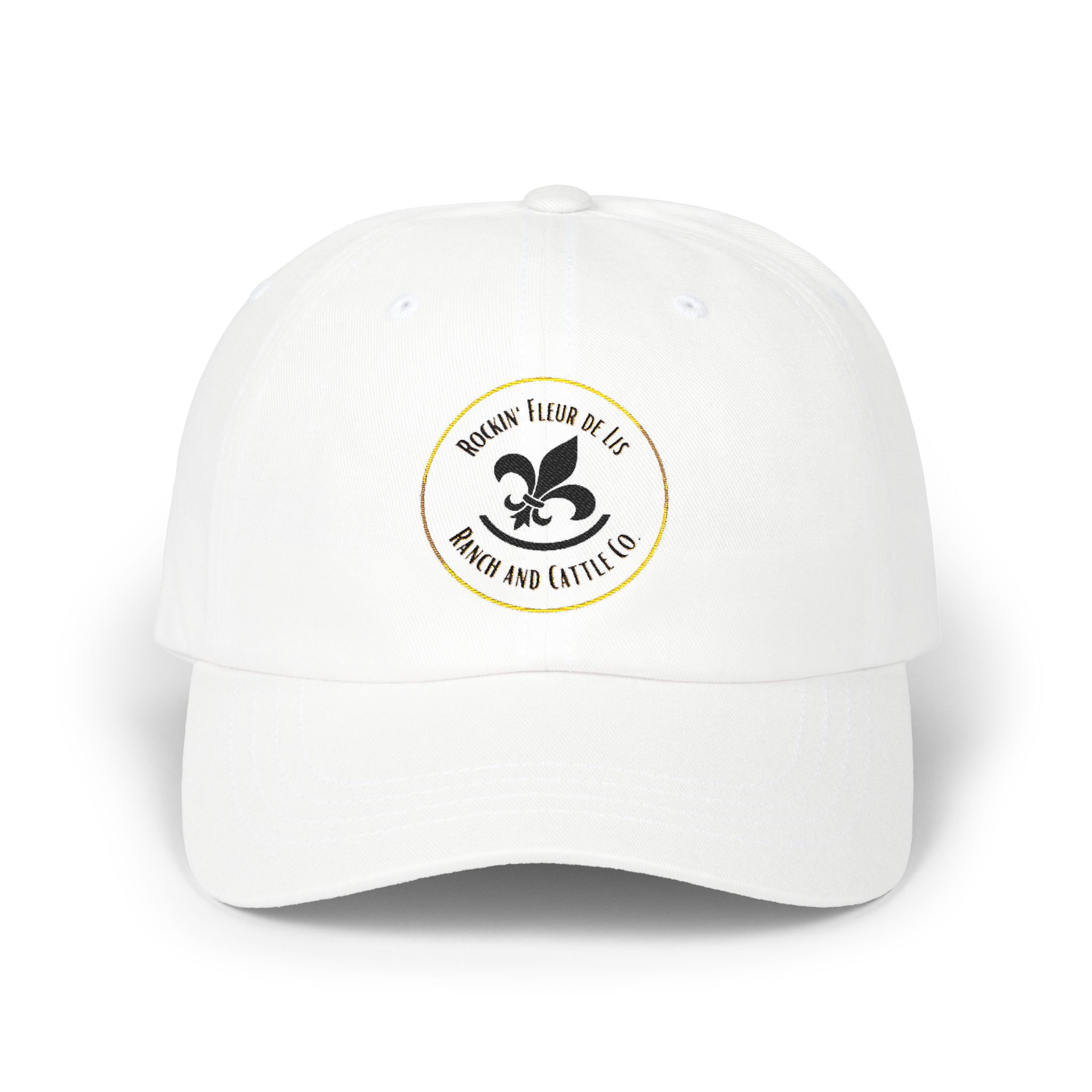 Rockin' Fleur de Lis Ranch and Cattle Co. Logo Baseball Cap - Classic White Hat